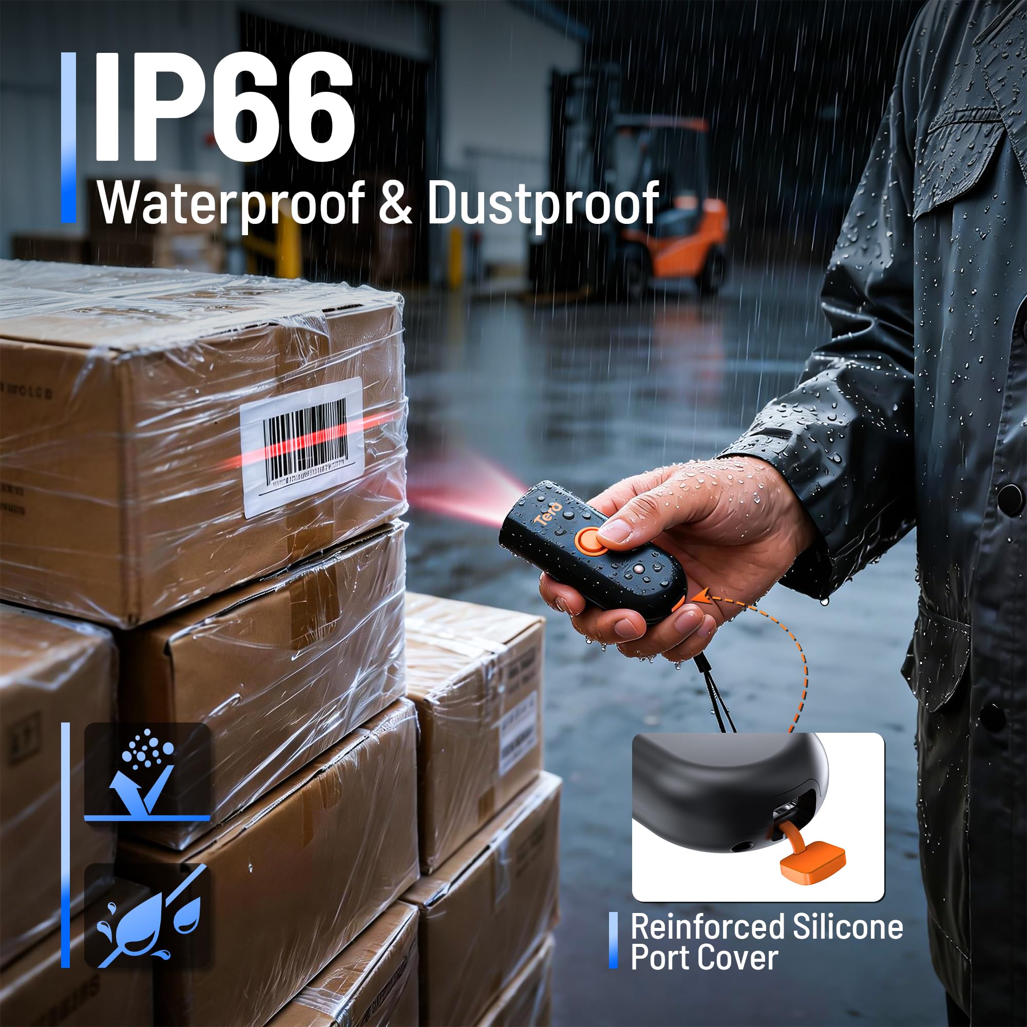 Tera Mini 1D 2D QR Wireless Barcode Scanner, Waterproof Shockproof